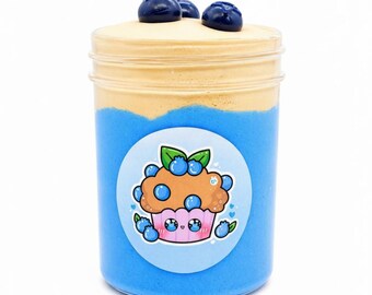 Blåbärsmuffinssmörslime, krämigt mjukt och stretchigt handgjort slime, doftande sensorisk leksak