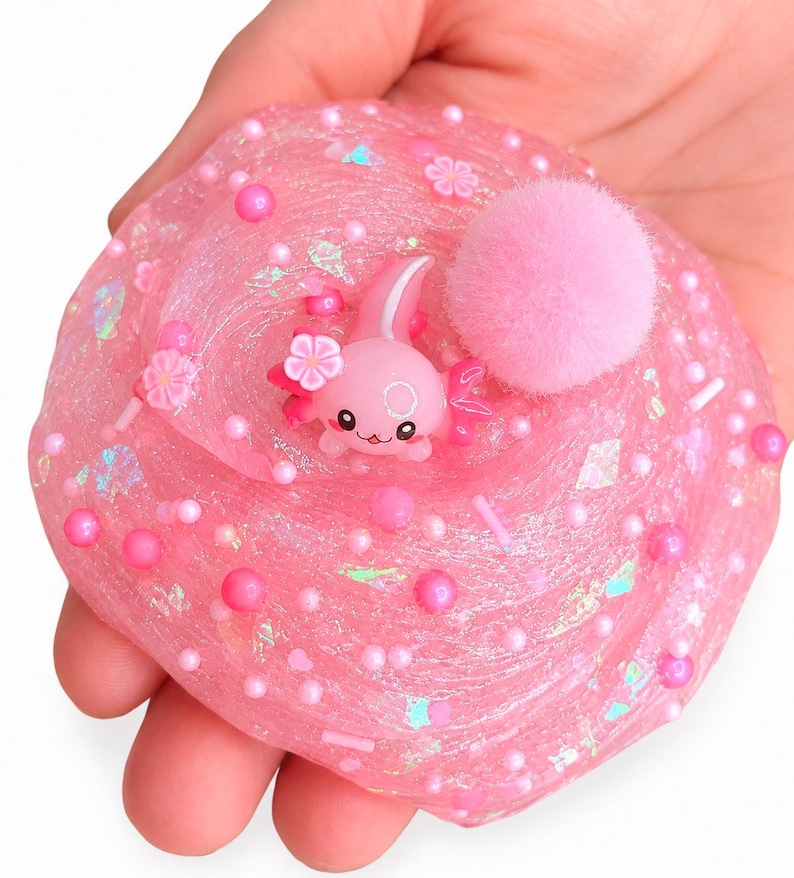 Pinky Baby Axolotl Handmade Slime, Thick Clear Texture Sensory Fidget Toy image 5