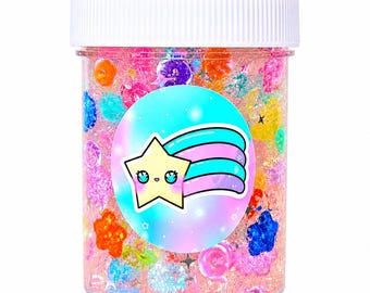 Shooting Stars Crunchy Clear Fishbowl Non-Scented Slime, Handmade Fidget Toy