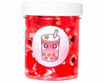 Sweetheart Popping Boba Slime, Handgjord Klar Jordgubbsdoftande Slime Fidget Leksak