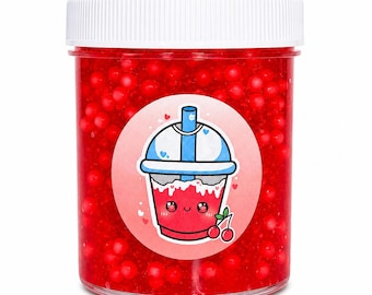 Cherry Slushy Pellet Clear Slime, Crunchy, Scented Handmade Slime Fidget Toy