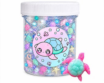 Save The Turtles Handmade Clear Non-Scented Slime, Thick Sensory Fidget Toy
