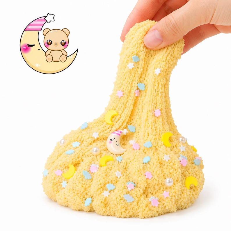 Beary Sleepy Cloud Slime, doftande slime med färskt linne, fluffig handgjord sensorisk fidgetleksak bild 5