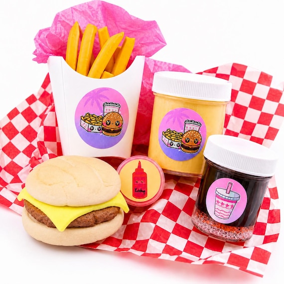 Fast Food Burger Handmade Slime Kit DIY, Thick Glossy Sensory Toy Set