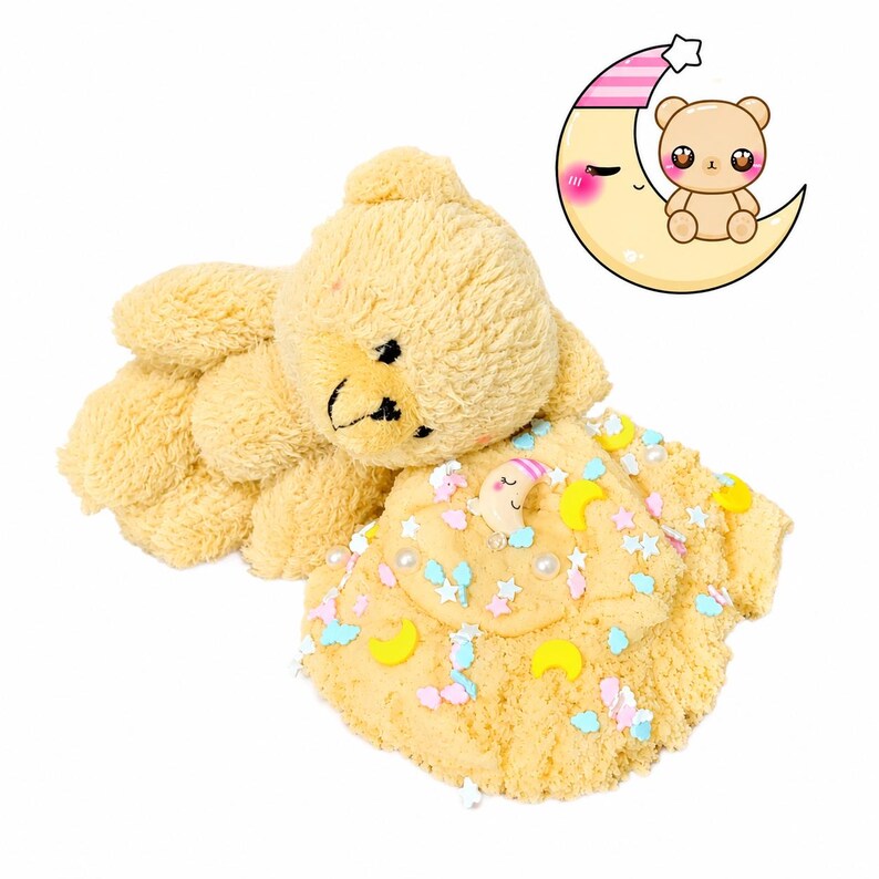 Beary Sleepy Cloud Slime, doftande slime med färskt linne, fluffig handgjord sensorisk fidgetleksak bild 4