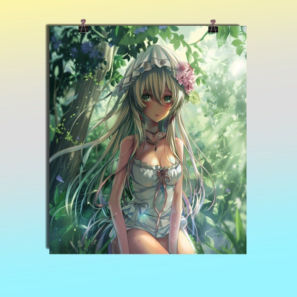 Süßes Anime Mädchen im Wald Poster