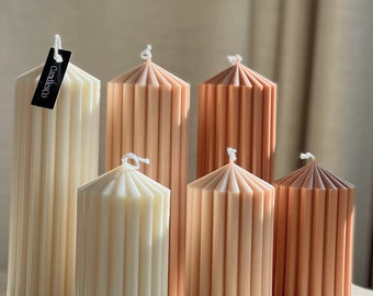Ribbed Pillar Candle | Fluted Sculptural Candle | Soy Wax Decorative Candle | Modern Home Decor | Minimalist Candle Gift