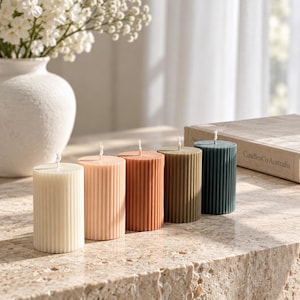 Short Ribbed Pillar Candle – Handmade Fluted Soy Candle