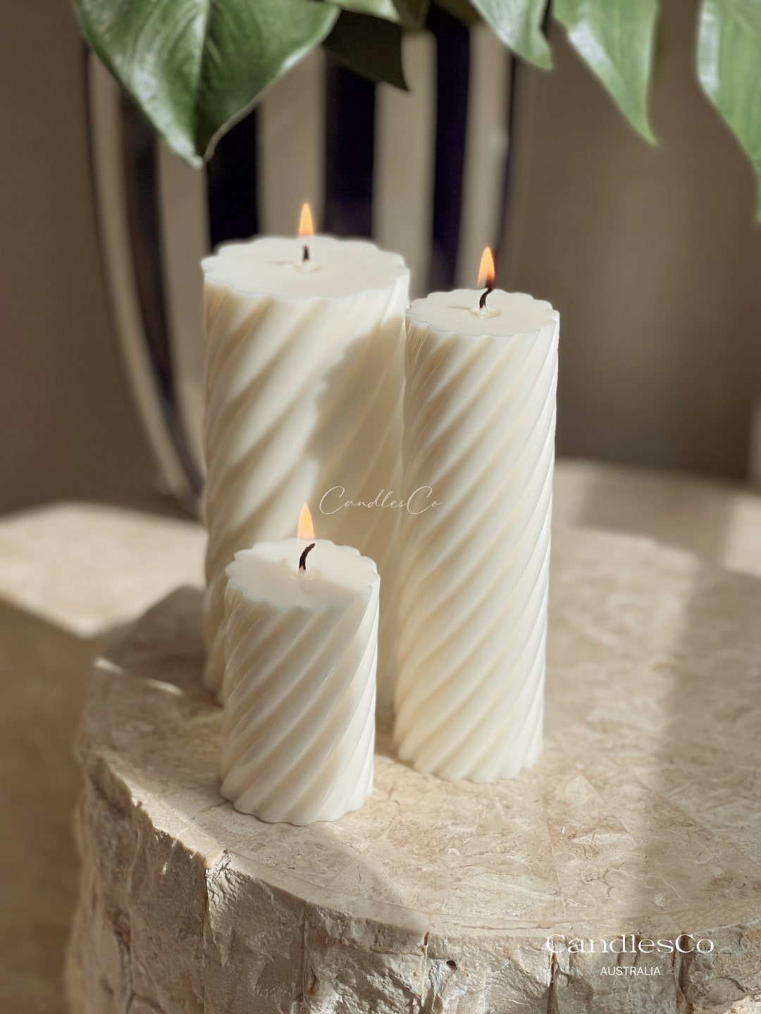 Spiral Pillar Candle Handmade Christmas Favour Candle Handmade Soy Wax