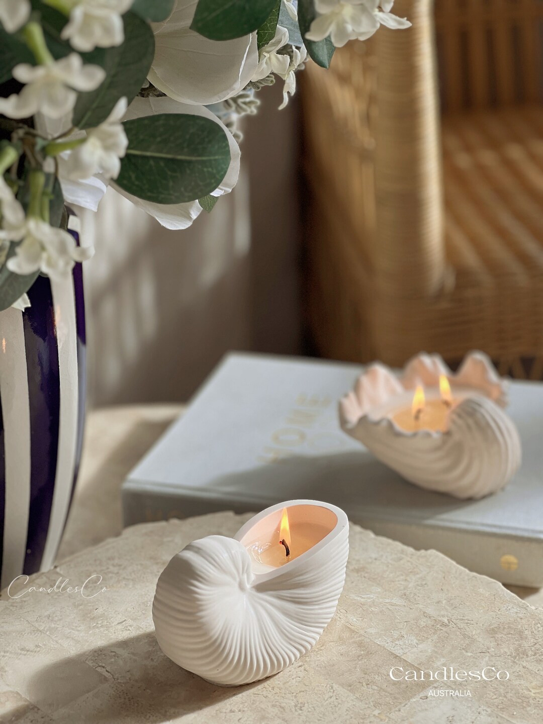 Wax Carved Shell Shell Shaped Soy Wax Candle: Handmade Coastal Decor, Reusable Jar - Etsy