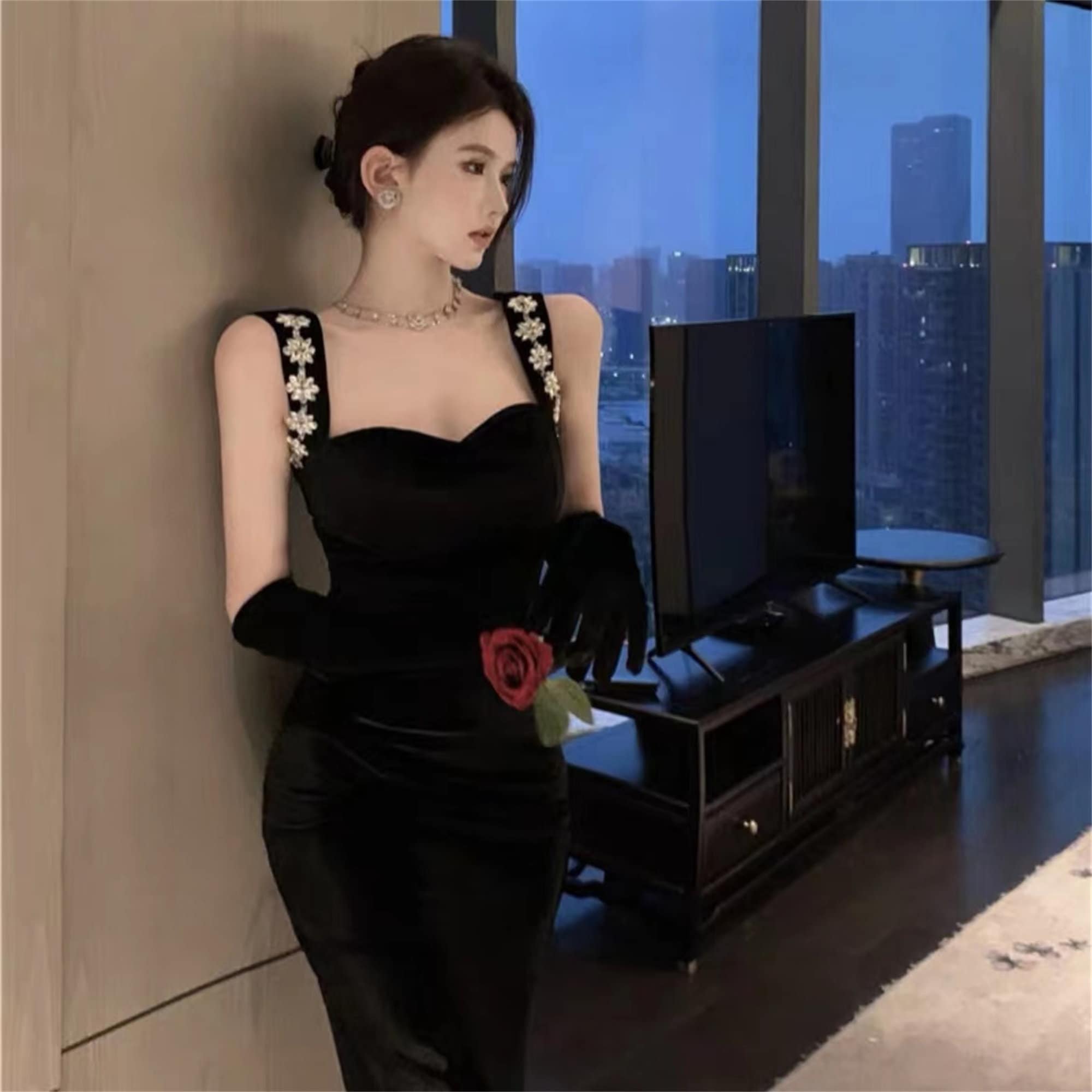 French Style Dress, Black Dress, Velvet Wrap Dress, Vintage Style Dress ...