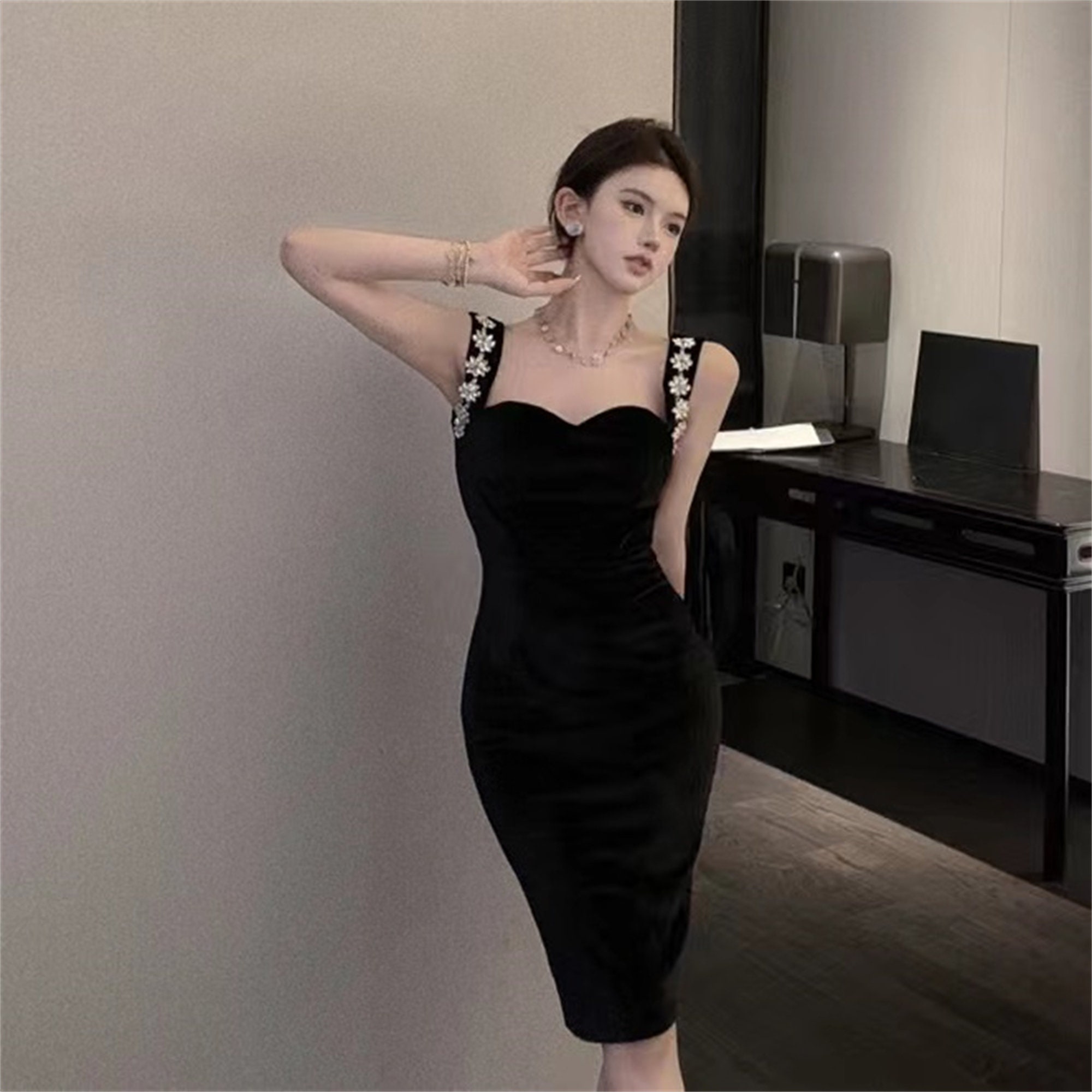 French style black slip dress,short dress main image 0