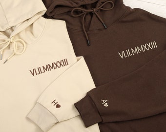 Custom Embroidered Roman Numeral Hoodie,Date & Initial Hoodie,Couple Hoodies,Valentine's Day Gifts,Couple Gifts,Anniversary Engagement Gift