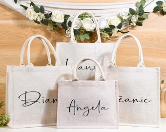 Brautjungfer Sackleinen Tote Geschenktaschen, Jute Strand Tragetaschen, Brautjungfer Geschenktasche, Hochzeitsgeschenktaschen, Junggesellinnenabschied Geschenktaschen, Partygeschenktaschen