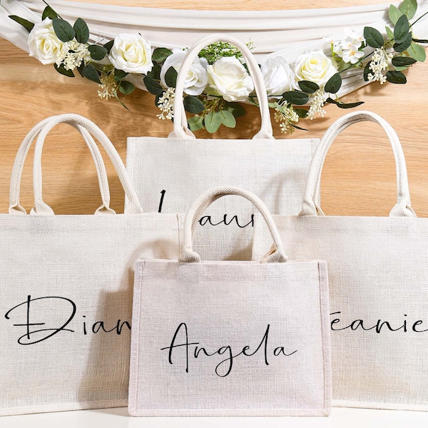 Bruidsmeisje Jute Tote Cadeauzakjes, Jute Strand Tote Tassen, Bruidsmeisje Cadeauzakje, Huwelijkscadeauzakjes, Vrijgezellenfeest Cadeauzakjes, Feestcadeauzakjes