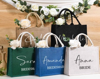 Personalized Burlap Tote Bags,Bridesmaid Tote gift Bags,Jute Beach Tote Bags,Beach Gift Bags,Wedding Gift Bags,Bachelorette Party Gift Bags