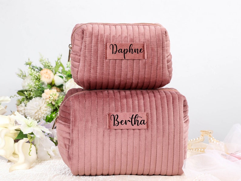 Custom Makeup Bag,Personalized Bridesmaid Gifts,Velvet Cosmetic Bag,Travel Toiletry Bag,,Birthday Gift,Gift for Her image 8