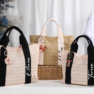 Personalized Bridesmaid Burlap Tote Bags,Beach straw bags,Bridesmaid gift Bag,Beach Tote Bag,Bridal shower bag,Bachelorette&Wedding Gift Bag