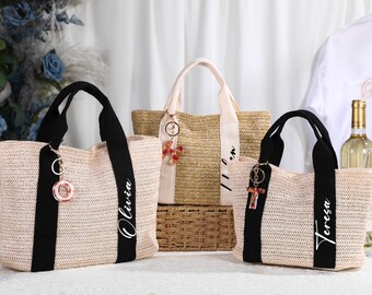 Personalized Bridesmaid Burlap Tote Bags,Beach straw bags,Bridesmaid gift Bag,Beach Tote Bag,Bridal shower bag,Bachelorette&Wedding Gift Bag