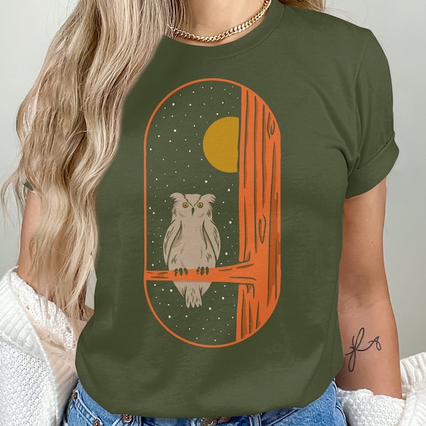 Camiseta gráfica de búho, camisa inspirada en la naturaleza, estampado de búho vintage, camiseta de algodón unisex, ropa informal de vida silvestre, regalo para los amantes de las aves