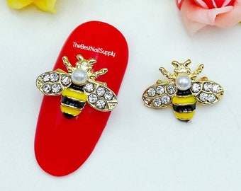 4pcs Bee Nail Charm | Metal | Gold Nail Art | Zircon Nail Charm | Honey Bee | Rhinestone | Nail Art | CZ Nail Charms | 3D Nail Art