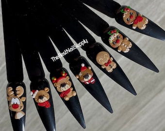 Christmas Acrylic Charms | 7 Options | Ginger Bread Man Bear Rudolph Reindeer | 3D Handmade | 3D Nail Charm | Floral Art | Holiday Nail Art