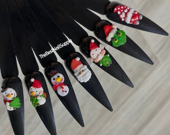 Christmas Acrylic Charms | 3D | 7 Options | Grinch Snowman Santa Stockings Elves | Handmade | 3D Nail Charm | Floral Art | Holiday Nail Art