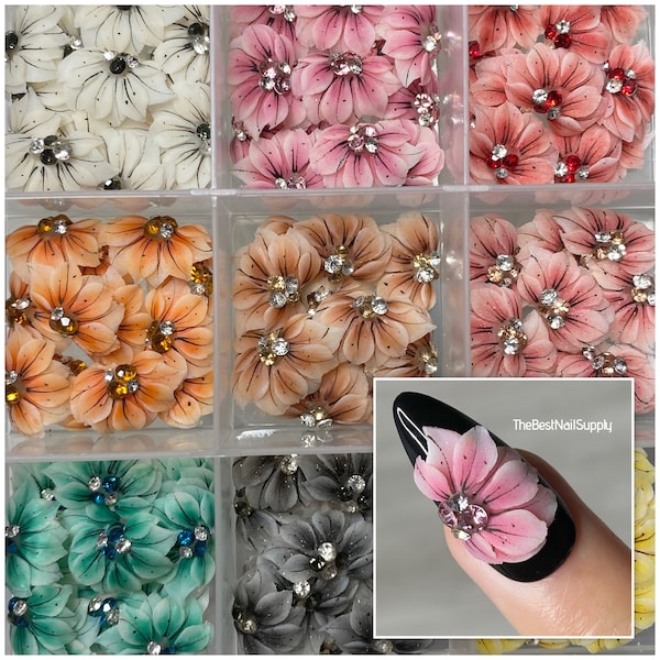 3D Acrylic Nail Flowers | Set of 2 | 9 Colors | Nail Art | Handmade | 3D Nail Charm | Gems | 3D Nail Flowers | Floral Art | High Quality