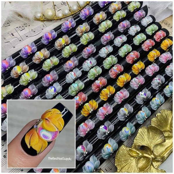 3D Acrylic Flowers | Set of 2  | 11 Colors | Nail Art | Handmade | 3D Nail Flower | Floral Art | Multicolor | Large Rhinestone and Gems