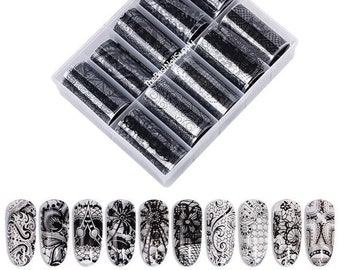 Black Bandana Pattern Foils | Lace Nail Foils | 10 Rolls | Patterned Art | Nail Art | Arts and Craft