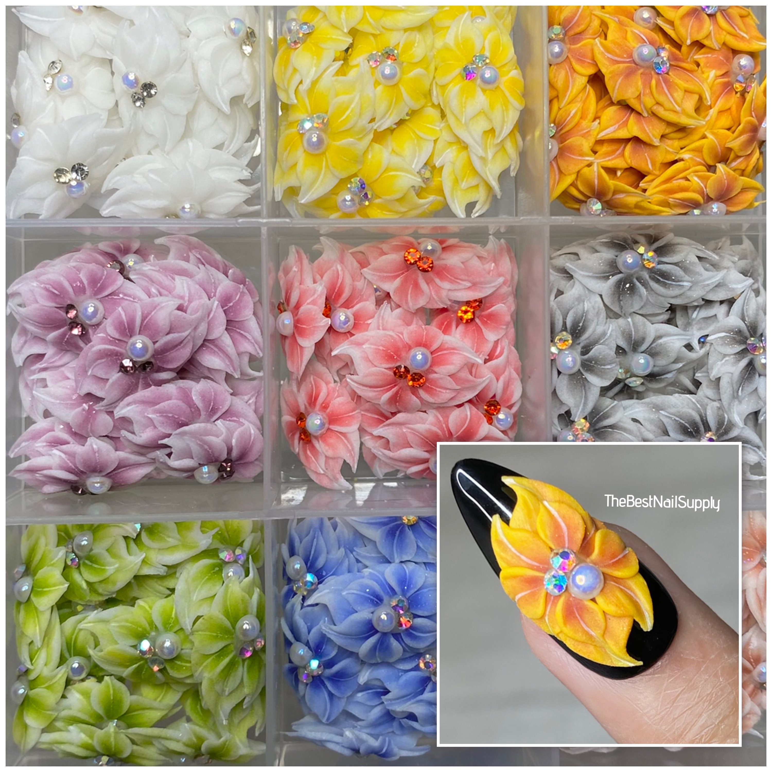 Set 8pcs Handmade 3D Nail Flowers - Acrylic Nail Flowers - 3D Flower Nails  art