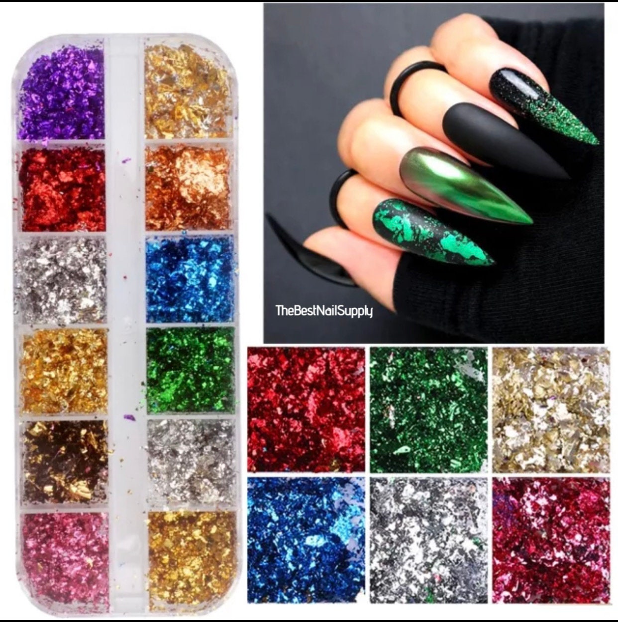 FOIL FLAKES for NAILS Gift Set of 6 Assorted Foils Ready to 