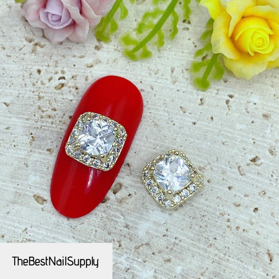 Cushion Nail Charm CZ Square Bling Gold Nail Art Zircon Nail Charm