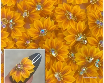 3D Acrylic Sunflower | Nail Charm | Sunflower Nail Art | Handmade | 3D Nail Charm | Nail Decor | 3D Nail Flowers | Floral Art | Rhinestone