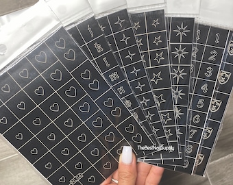 Nail Stencils | 8 Options | Theater Face Hearts Stars Numbers Letters Mask Circle Ellipses | Airbrush Stencil | Nail Art | Nail Decor