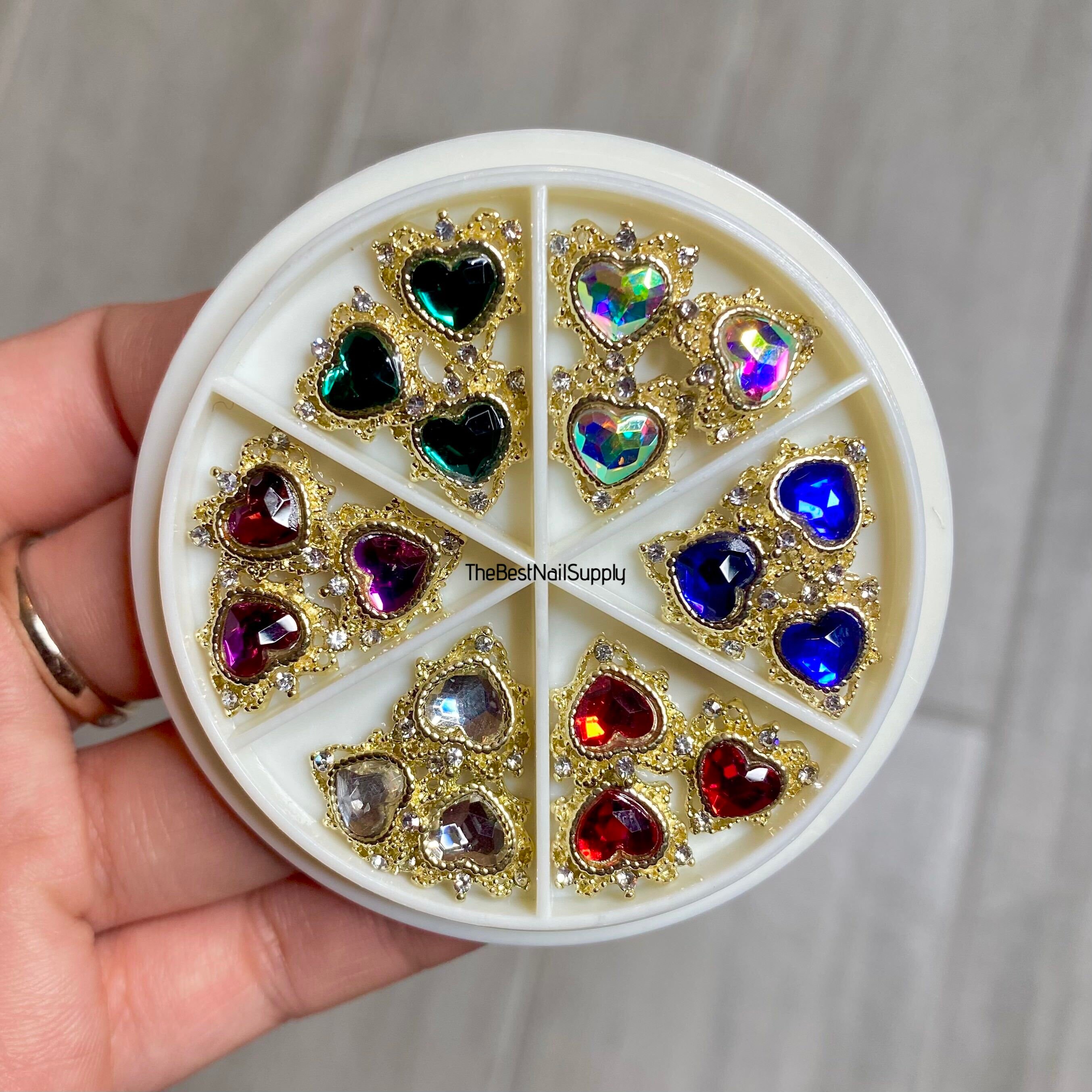 18pcs Heart Crystal Rhinestones | 6 Colors | Gold CZ Nail Art | Blue Green Red Purple | Arts and Craft | Jewelry | Embellishments