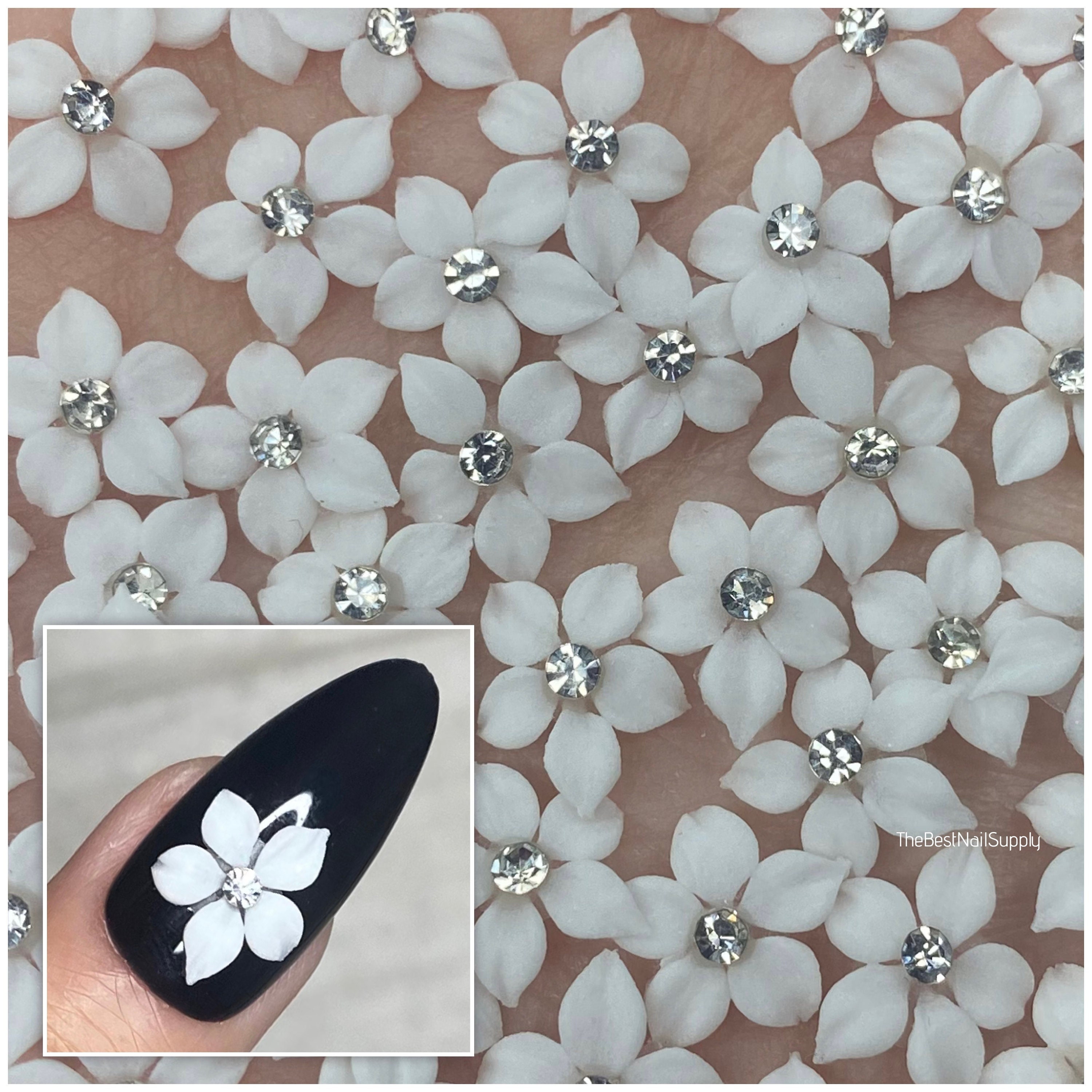 PLAIN HANDMADE 3D WHITE Acrylic Flowers nail charms