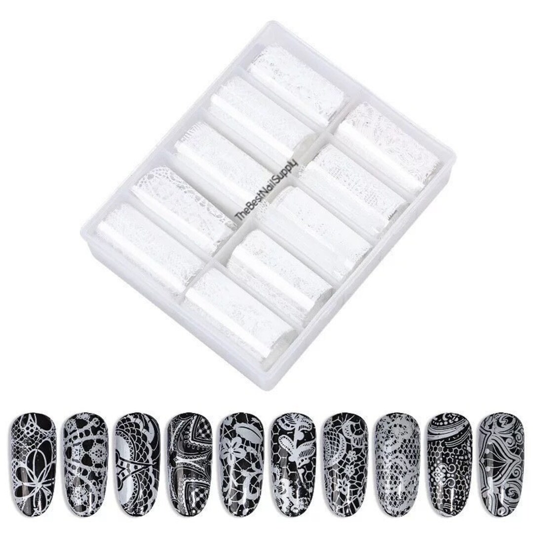 White Bandana Pattern Foils Lace Nail Foils 10 Rolls Patterned Art Nail