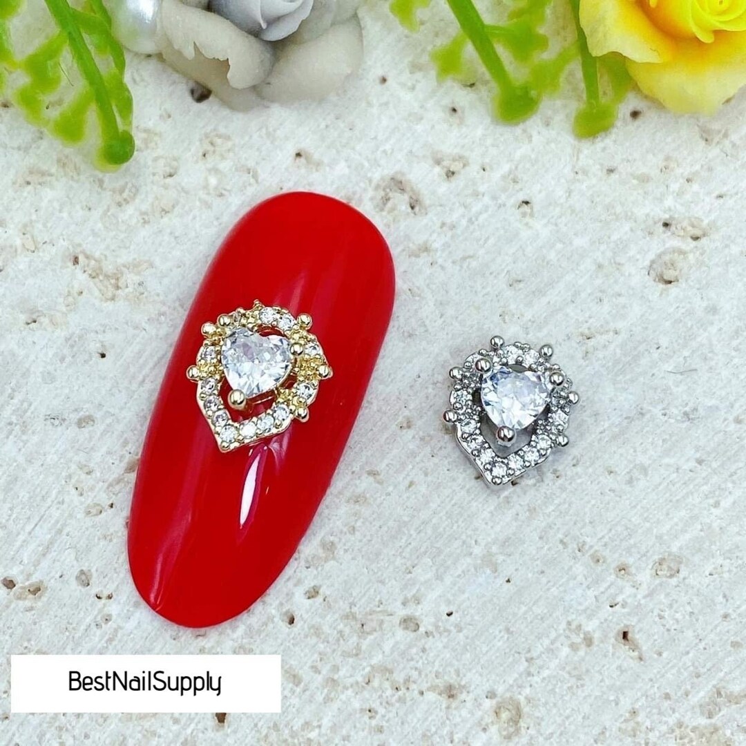 CZ Heart Nail Charm Gold Rhinestone Gold Nail Art Zircon Nail Charm