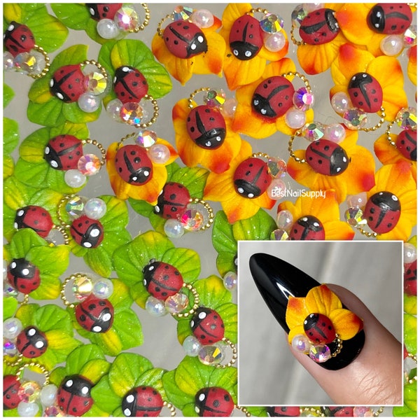 Ladybug 3D Acrylic Charm | Set of 2 | 2 Colors | Nail Art | Handmade | 3D Nail Charm | Nail Decor | 3D Nail Flowers | Floral Art | 3D Art
