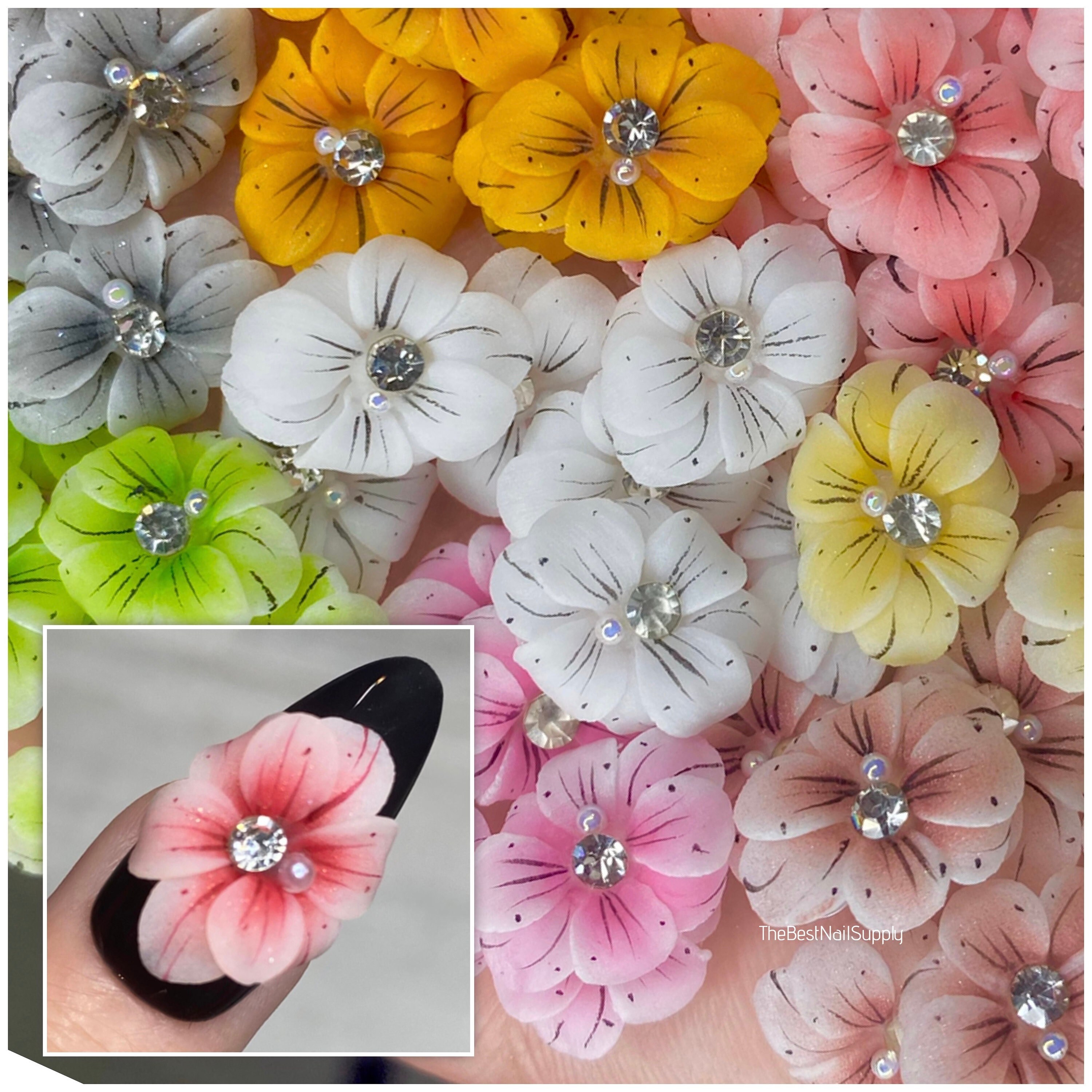Acrylic Flowers | 3D Nail Charm | 9 Colors | Nail Art | Handmade | 3D Nail Charm | 3D Nail Flowers | Floral Art | Rhinestone and Gems