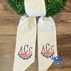 Embroidered Wreath Sash, Boxwood Wreath Sash, Monogrammed Wreath Sash, American Flag Wreath Sash, Housewarming Gift, Wedding Gift