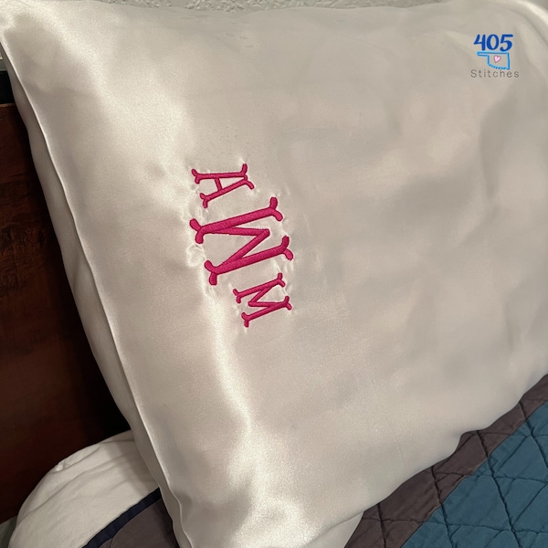 Satin Pillowcase, Personalized Monogrammed Pillowcase, Embroidered Pillowcase, Graduation Gift, Wedding Registry, Bridal Shower Gift