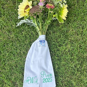 Personalized Sash for Bridal Bouquet, Monogrammed Sash for Prom, Formal Dance White Sash, Bridal Party Bouquets, Homecoming HOCO Sash