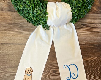 Goldendoodle Wreath Sash, Boxwood Wreath Sash, Monogrammed Wreath Sash, Embroidered Wreath Sash, Housewarming Gift, Wedding Gift