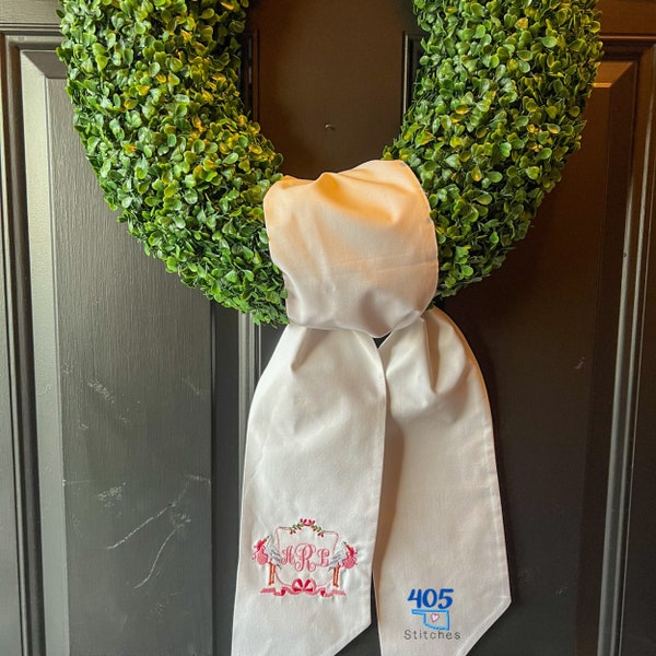 Baby Girl Stork Wreath Sash, Monogrammed Personalized Wreath Sash, Boxwood Wreath, Baby Shower Gift, New Baby Gift, Baby Announcement