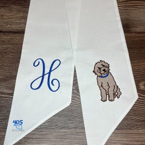 Chocolate Labradoodle Wreath Sash, Boxwood Wreath Sash, Monogrammed Wreath Sash, Embroidered Wreath Sash, Housewarming Gift, Wedding Gift