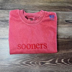 Sooner Short-Sleeve Custom T-Shirt, Comfort Colors T-shirt, Tone on tone tshirt, Boomer Sooner sports shirt, Embroidered School Shirt