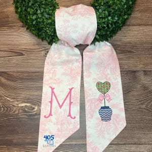 Embroidered Valentine&#39;s Wreath Sash, Classic French Toile Wreath Sash, Pink Monogrammed Toile Sash, Personalized Wreath Sash, Topiary Sash