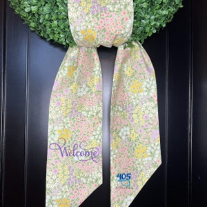 Embroidered Wreath Sash, Floral Wreath Sash, Monogrammed Wreathe Sash, Boxwood Wreath Sash, Lavender Floral Sash, Spring Wreath Sash